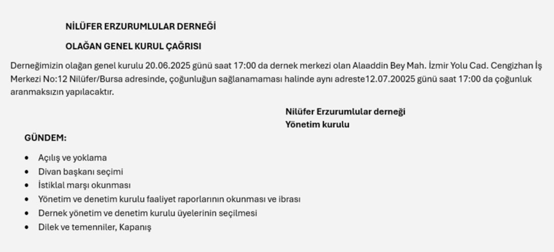 Olağan genel kurul duyurusu